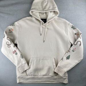 Hollister Hoodie Women M Cream Relaxed‎ Fit Snake Floral Nature Graphic Pullover
